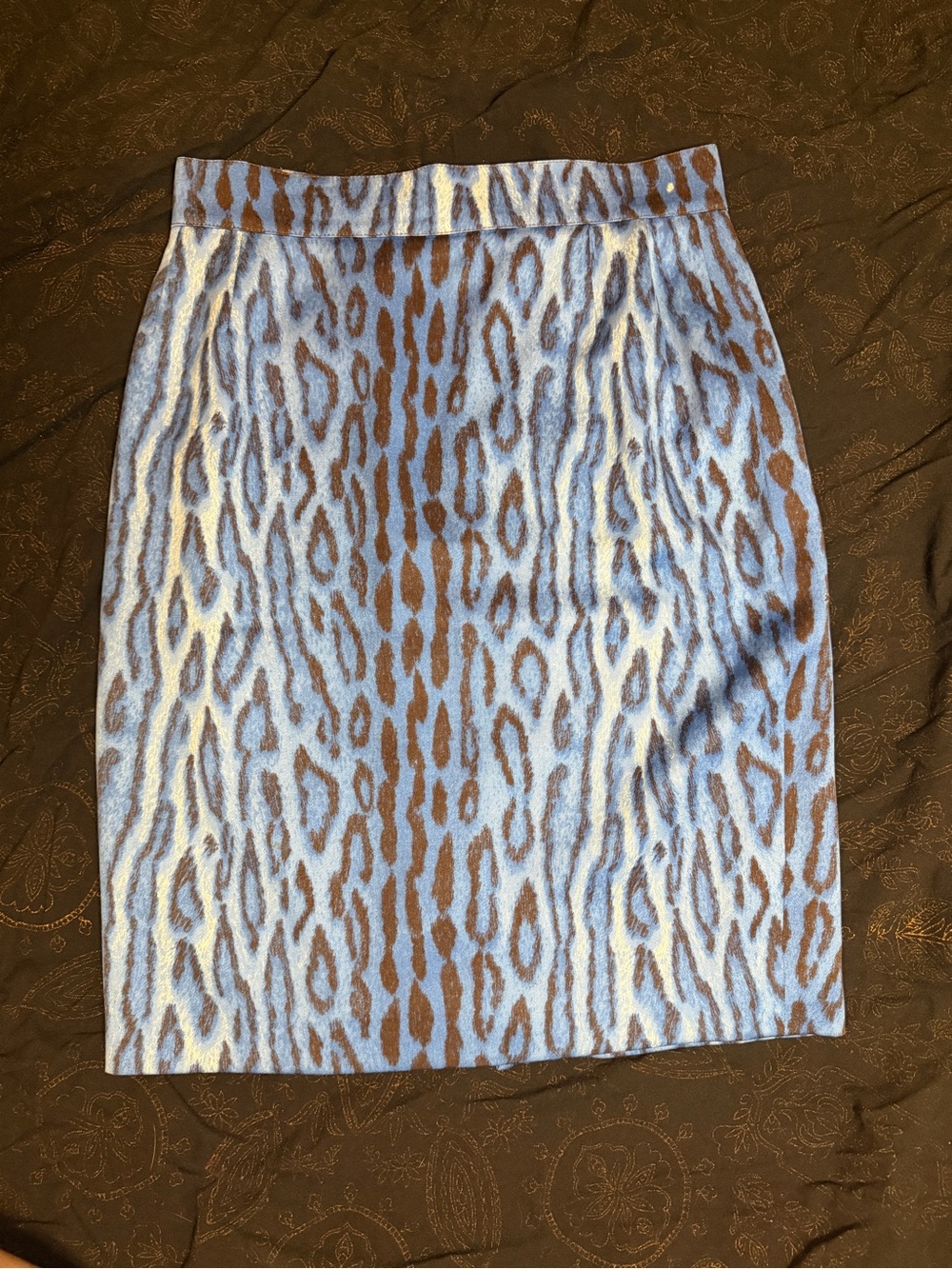 Vintage 80s/90s Blue Brown leopard print  Pencil Skirt • Size 10 • Italy • wool